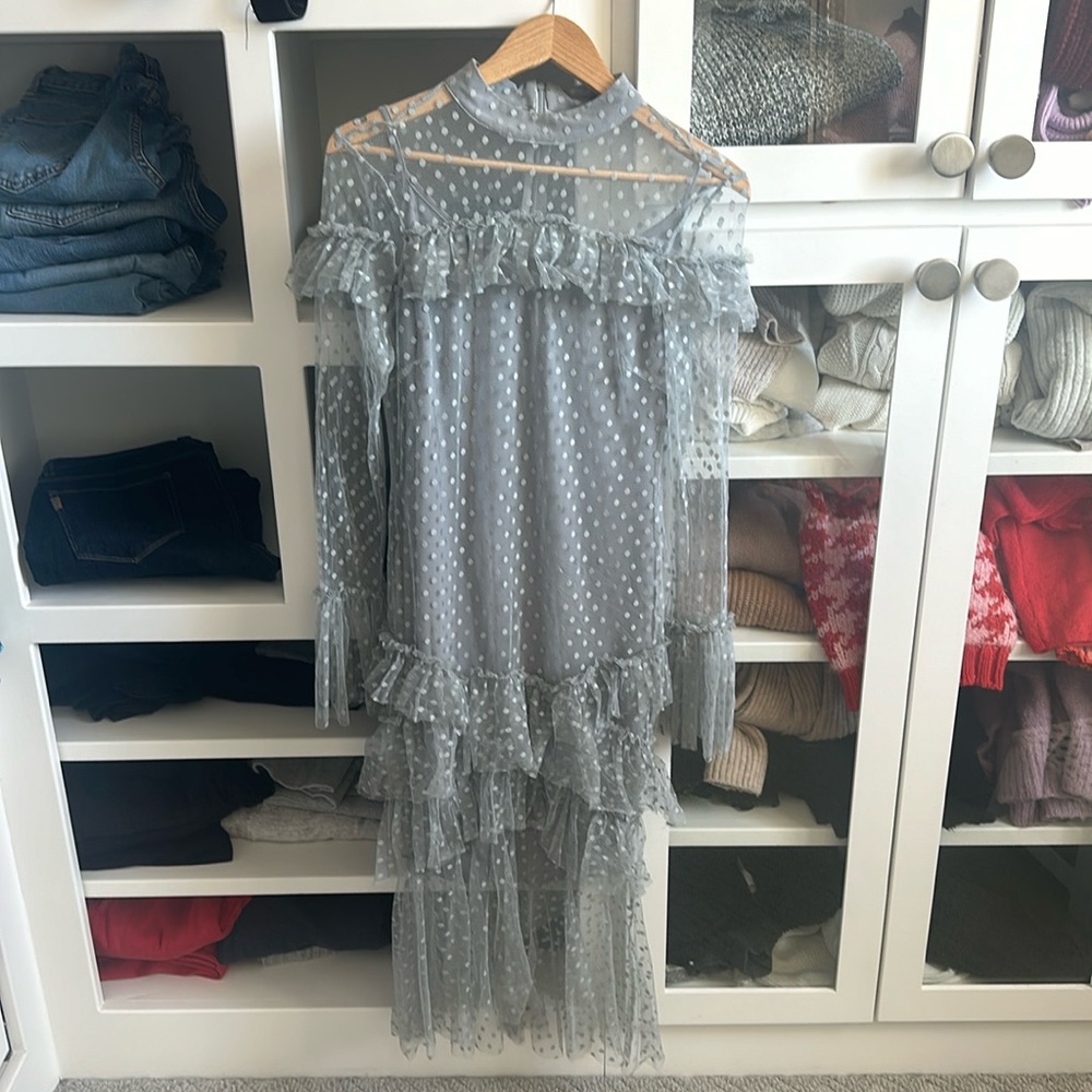 Sheer lace ruffle maxi dress